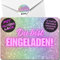 12x Glitzer Party Einladungskarten - Für den Kindergeburtstag von Mädchen - coole Glitzer Geburtstagseinladungen +12 Umschläge +12 Sticker