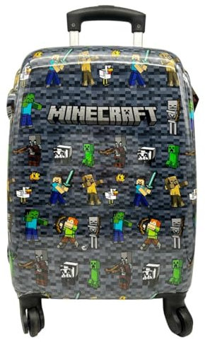MINECRAFT Kabinenkoffer – 4 drehbare und multidirektionale Rollen, individuelle Doppelrollen, sehr robust, mit ausziehbarem Griff, 50 x 33 x 20 cm, bunt, 50 x 33 x 20 cm, Erweiterbarer Koffer mit