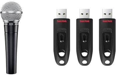 Shure SM58-LC Cardioid Dynamic Vocal Microphone with Pneumatic Shock Mount, Spherical Mesh Grille & SanDisk 32GB Ultra USB 3.0 Flash Drive, USB stick, memory stick with transfer speeds up to 130MB/s