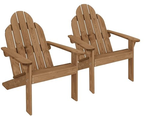 ECD Germany Adirondack-Stuhl 2er Set aus Tannenholz Massiv, 92,5x70x89 cm, Braun, Gartenstuhl mit Rückenlehne & Armlehnen, Holzstuhl, Wetterfeste Gartensessel, Relaxstuhl für Balkon, Garten, Strand