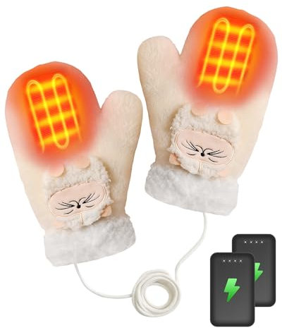 Beheizbare Handschuhe Damen - Beheizbare Handschuhe mit 2×2500mAh Akku, 3 Einstellbare Temperaturstufen Skihandschuhe für Winter, Skifahren, Radfahren, Wandern, Camping (Weiß)