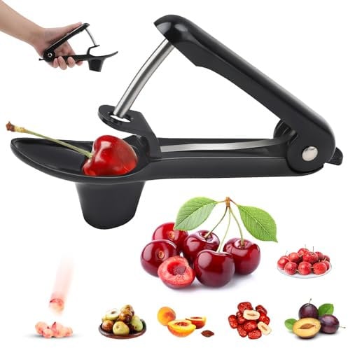 Denoyauteur Cerise et Prune, Denoyauteur Olives et Mirabelle en Acier Inoxydable Dénoyauteur Manuel pour Enlever Des Noyaux de Cerises Cherry Pitter pour Préparer Marmellata Confiture, Noir