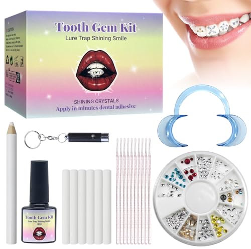 HASAIKA® Zahn Edelstein Schmuck Set, Zahn Kristalle Edelsteine Kit Für Zähne, Zahnschmuck Set mit Kleber, Edelsteine mit Strasssteinen für funkelnden, reflektierenden Zahnschmuck Für Anfänger