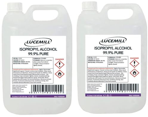 Lucemill 99.9% Isopropyl Alcohol | 10 litre (2x5L) | Super Strength IPA Surface Sanitiser | 99.9% Isopropyl Alcohol | Clear Liquid