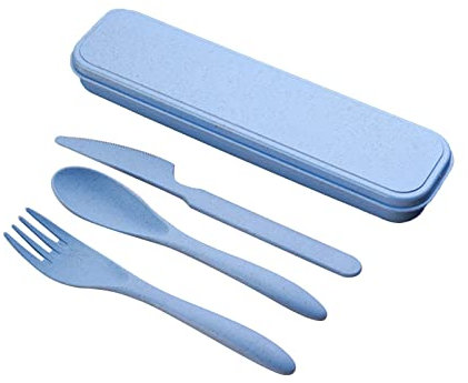 Travel Cutlery Set with Case-Portable Cutlery Set Reusable Plastic Forks Spoon Tableware-Camping Cutlery Set for Travel Picnic Outdoor Office School Lunch Box or Daily Use (Blue)