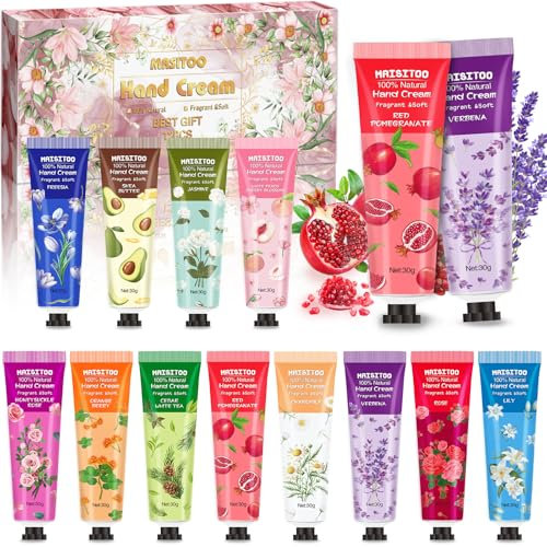 ZHHGOO 12PCS Handcreme Set, Mini Handcreme Damen Geschenkset,Feuchtigkeitscreme Pflegecreme für Trockene Rissige Hände, Handcreme Geschenkset für Frauen, Männer, Mama, Geburtstags, Weihnachtsgeschenke