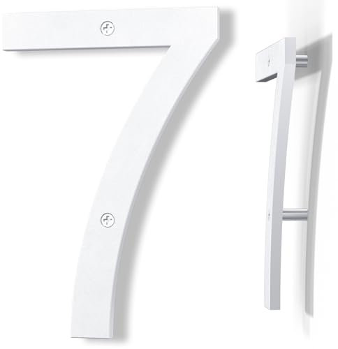 Yafimea Número de casa exterior 20 cm blanco, Número grande para pared o valla con diseño moderno y efecto flotante 3D, plástico ABS resistente al clima (7)
