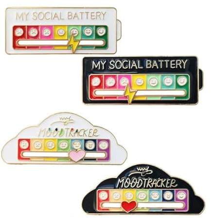 Fenglin-joy Social Battery Pin, 4 Stück Brosche für soziale Batterie my social battery Social Mood Brosche Pin für Soziale Stimmung für 7 Tage für Rucksäcke Jacken und Hüte