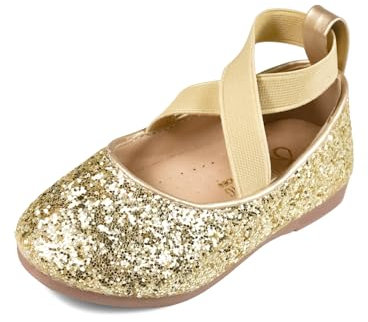 TRIWORIAE-Scarpe Principessa per Ragazza Bambina Bimba, Scarpe Ballerine con Paillettes Eleganti per Cerimonia Festa Oro 27