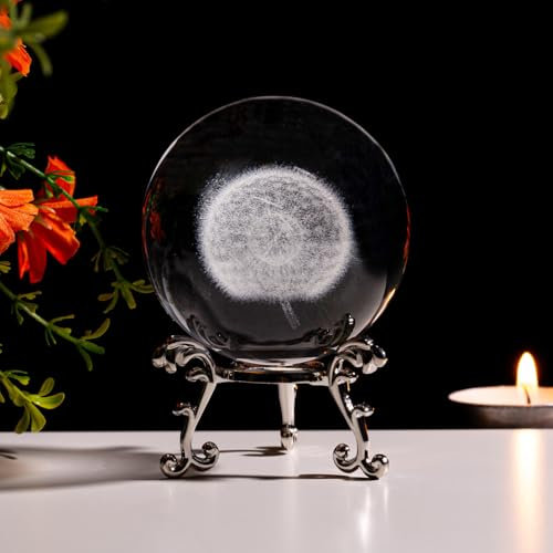 Sahoottie 60 mm 3D-Pusteblumenkugel, Briefbeschwerer, Löwenzahn, Geschenke für Frauen, Glaskugel, Löwenzahn-Ornamente