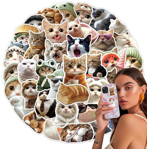 Katzenaufkleber für Kinder, Meme -Katzenaufkleber,Cat Meme Sticker Decoration Decal - Wasserdichte Abziehbilder Partyversorgungen für Laptop -Wasserflaschen Scrapbook Gitarrenkoffer