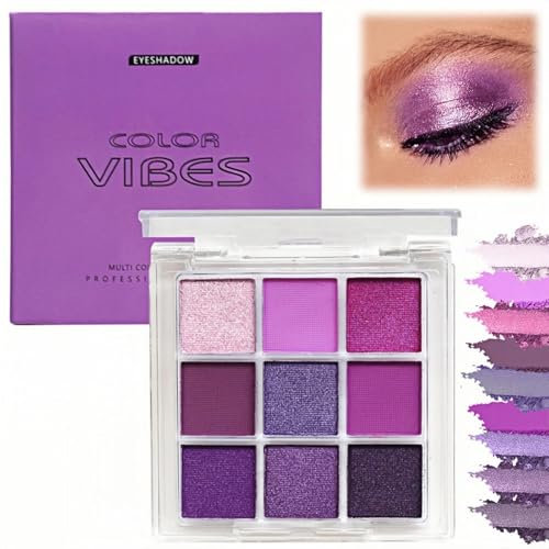 Purple Eyeshadow Palette & 9 Shades Eyeshadow Palette with Highly Pigmented, Waterproof & Blendable Formula, Eye Shadow Pallets For Women, Glitter Eyeshadows, Long-Lasting Sparkly Makeup