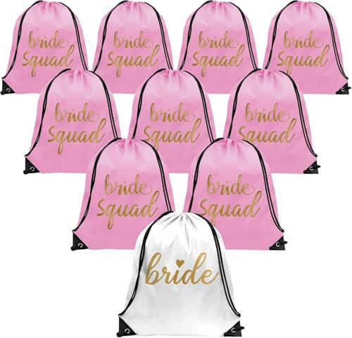 10 Sätze JGA Accessoires Frauen mit Team Bride Turnbeutel Armbänder,Junggesellenabschied Frauen Team Bride Turnbeutel Schwarz für Verlobung JGA Hochzeit Junggesellenabschied Braut Party. (Rosa)