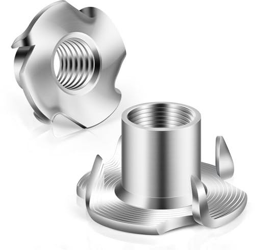 M4 T-Nuts 304 Stainless Steel, 4-Pronged Tee Nut for Wood, Rock Climbing Holds, Furniture, 50 PCS