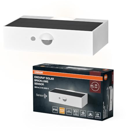 OSRAM Endura Style BRICKLUME Solar Light, 3W, 300lm, White, indirect Lighting, Motion Sensor, Daylight Sensor, IP65 Protection, 3000K Color Temperature, Warm White Light Color