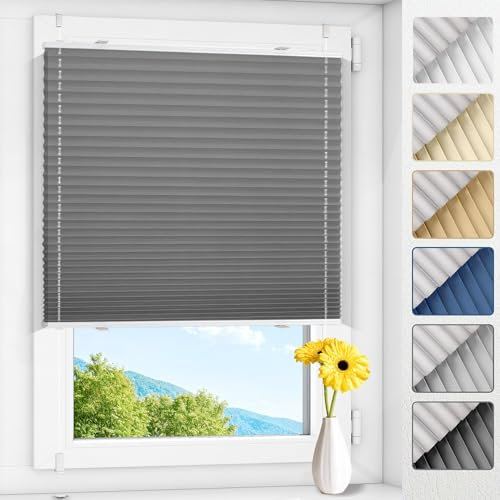 Allesin Plissee ohne Bohren verdunkelung Klemmfix Grau 75x200cm(BxH), Plisseerollo 100% Lichtdicht & Blickdicht Thermo Verdunklungsplissee mit Sichtschutz & Sonnenschutz für Fenster & Tür