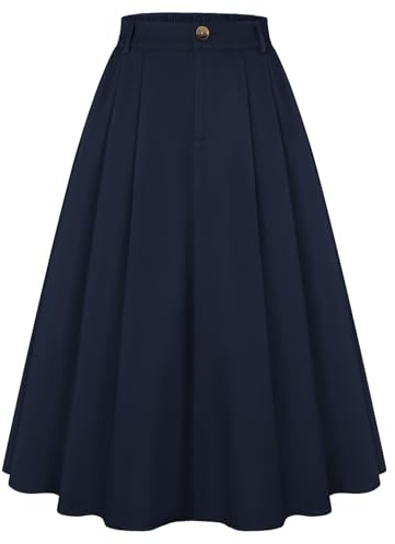 Belle Poque Rock Winter Damen 1940s Hohe Taille A Line Retro Rock mit Taschen Dressy Casual Midi Röcke Marineblau M