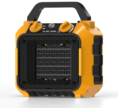 SIAL Portable Desk Electric Heater 1000W Yellow, Ceramic Room Fan Space Heater Adjustable Settings Thermostat Shockproof for Garage Working, Home Sleeping