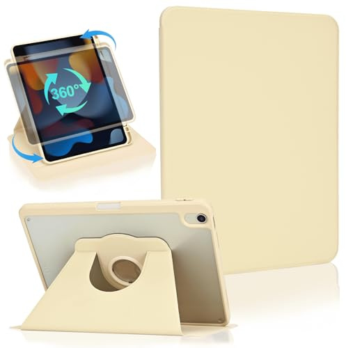 Koze 360° Rotating Case for iPad Air 11-inch M4 (2026)/M3 (2025)/M2 (2024) & iPad Air 10.9 inch 5th/4th Gen with Pencil Holder, Swiveling Crystal Clear Protective Back Cover Stand, Starlight