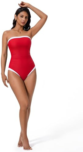 SUUKSESS Women One Piece Tummy Control Swimsuit Strapless Bandeau Bathing Suit