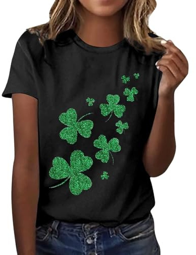 St. Patrick's Kleeblatt Glitzer Oberteile T-Shirt Damen Pailletten Patricks Kleidung Grünes Tops Casual Shirt Lässiges Outfit Party Festliche Pullover Karneval Kostüm Irische Geschenke