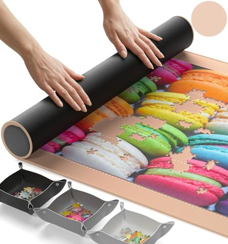 Newverest Jigsaw Puzzle Mat Roll Up, Saver Pad 60 x 100 cm Portable Keeper Up to 1000 Pieces with Non-Slip Rubber Bottom and Polyester Top + 3 Puzzle Sorting Trays, Travel-Friendly Storage Bag