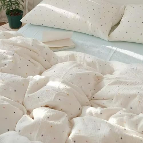 Covebett Musselin Bettwäsche 135x200 Renforcé Baumwolle Sterne Bunt Weiß | Bettwäsche-Sets, Sternen, Aesthetic, Atmungsaktiv, Oeko-TEX, Bettbezug Set 2teilig, 1 Kissenbezug 80x80 cm, Reißverschluss