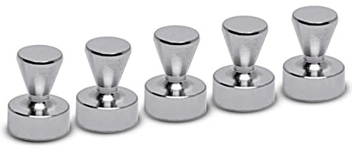 MAUL Neodym Kegel-Magnet Ø12x16mm (5 Stück) | Magnete für Magnettafel, Kühlschrank, Whiteboard | Magnete stark mit 3,5 kg Haftkraft | Mini Magnete in praktischem Design | Silber