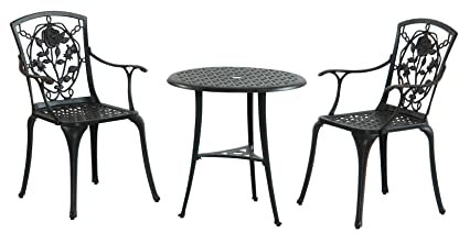 InkO Gartenmöbel Aluguss Bistro Set Rose Bronze mit Arm Braun