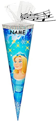 alles-meine.de GmbH Sound Modul & LED Licht Effekt ! - Schultüte - Prinzessin/Schneekönigin - Eisprinzessin - 70 cm - rund - incl. Namen - Filzabschluß - Zuckertüte - mit /..