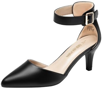 DREAM PAIRS Womens Court Shoes Pointed Toe Low Kitten Heel Ladies Pumps Ankle Strap Dress Sandals,Size 8,Black/pu,LOWPOINTED
