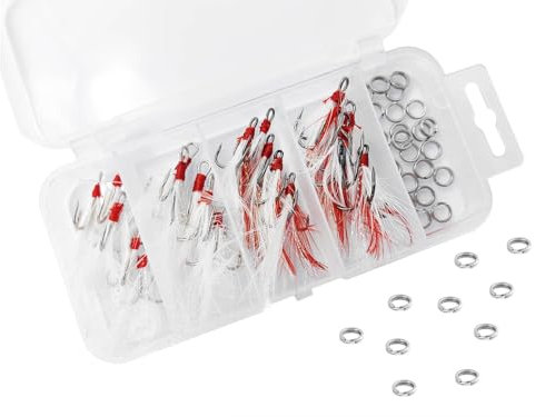 Fishing Treble Hooks Feather Dressed Size 4 6 Set with Split Rings for Fishing Lure Making kit