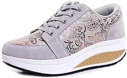 Solshine Chaussures de Fitness à Lacets pour Femme Fashion Plateforme 016, Gris 3, 37 EU