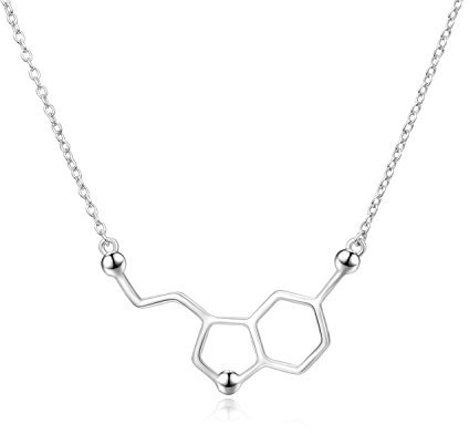 Serotonin Molekül Kette mit Anhänger Halskette aus 925 Sterling Silber Chemie schmuck Glück Halskette