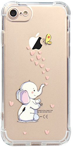 JAHOLAN Schutzhülle für iPhone SE 2022, 2020, 7, 8, 6, 6S, Elefant, Transparent, Tierdruck, Kristall, Schlank/Dünn