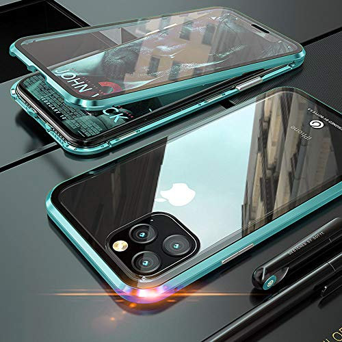 Colala Cover per iPhone 11 Magnetica Adsorbimento Custodia Metallo Ultra Sottile 360 Gradi Full Body Anteriore e Posteriore ​Trasparente Vetro Temperato Protezione Cover - Verde
