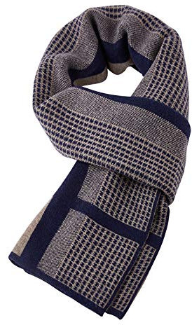 WANYING Herbst Winter Herrenschal 10% Wolle Gestrickter Schal Strickschal Wolleschal Modeschal für Urban Herren Gentleman - Houndstooth Muster Dunkelblau & Khaki