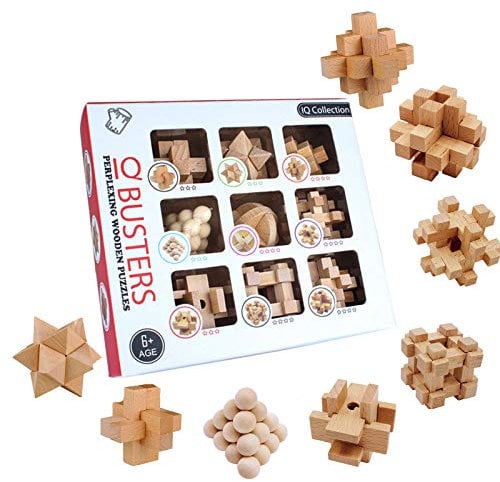 OBEST 9 Piezas Rompecabezas de Madera,Rompecabezas de lógica para el Entrenamiento Cerebro,Ejercicio Mental,IQ Puzzle Juguetes educativos,3D Brain Teaser entrelazados Rompecabezas para niños y Adultos