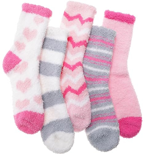 ANTSANG Kuschelsocken für Damen Flauschige Wintersocken Haussocken Warme für Frauen Bettsocken Dick Socken(Rosa&Grau,5 Paar)