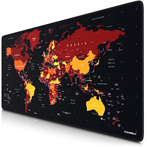 TITANWOLF - XXL Gaming Mouse Pad - 900 x 400 x 3 mm - extra large mouse mat - Table mat - extra large size - improved precision and speed - rubber base for stable grip - world map