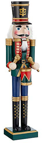 Cepewa Nussknacker aus Holz Trommler r/g 38 cm Weihnachtsdeko Figur Erzgebirge Nussbrecher Nutcracker Nusszange (1 x Nussknacker Trommler r/g 38 cm)