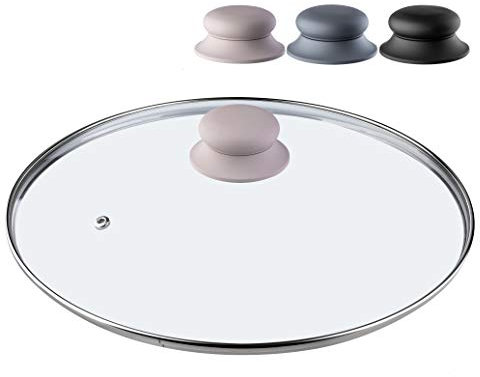 KADAX Couvercle en Verre avec Poignée en Silicone et Anneau de Ventilation, Accessoire de Cuisine pour Poêles, Marmites et Sauteuses (Beige, 28 cm)