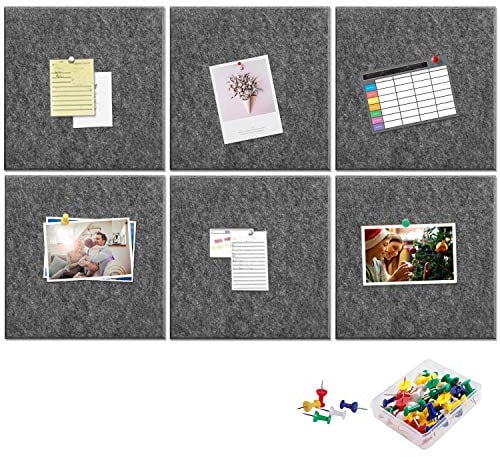 Yoillione Felt Pin Board for Bedrooms Offices Home, Bulletin Boards Square Notice Board Grey Memo Board for Wall Hecorative, Cork Board Tiles Self Adhesive Pinboard, Acoustic Sound Absorbing Panels