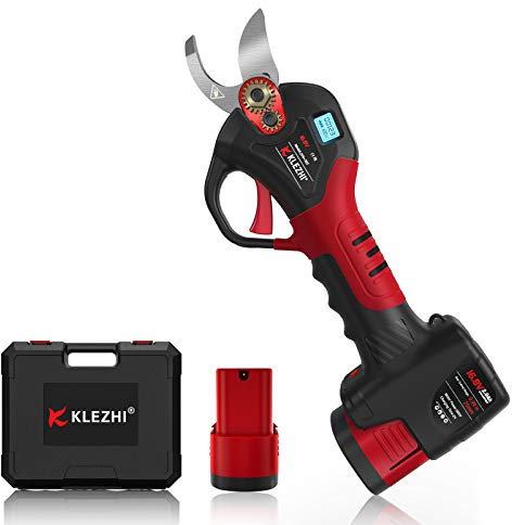 K KLEZHI Akku Astschere mit LED, MAX 25 mm Schnurlose Elektrische Bypass Gartenschere, 2x 2 Ah Lithium-Wiederaufladbar Akku, 16.8V Rebschere, Baumschere, Rosenschere, 3–5 Arbeitsstunden