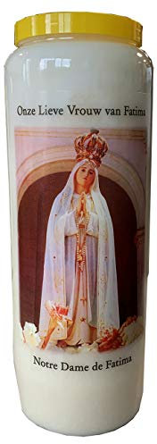 Madonna di Fatima Candela di preghiera a vasetto Novena 18 x 7 cm 100% Vegetale Combustione 9 giorni - 216 ore