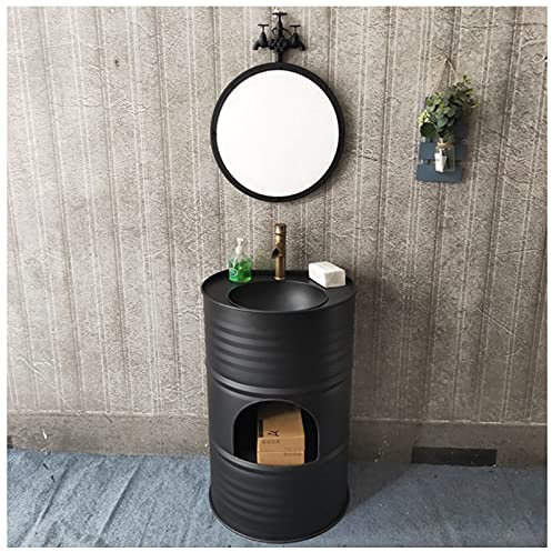 YRRA Mobile Bagno con Lavabo, Autoportante Sottolavabo Bagno Mobile Bagno Sottolavabo, Stile Industriale Vanità di Arte del Ferro con Cassetti 22,8 x 19,2 x 35,4 Pollici,Nero,with Mirror