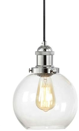 HJXDtech Suspension simple en verre sphérique au fini argenté, Lampe à Suspension de plafond moderne en boule de verre transparent Lustre Globe à 1 Lumière (30 cm)