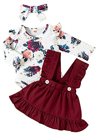 Borlai Neugeborene Baby Mädchen Blumen Hosenträger Rock Outfits Kurzarm Rüschen Strampler Kleid Kleidungsset