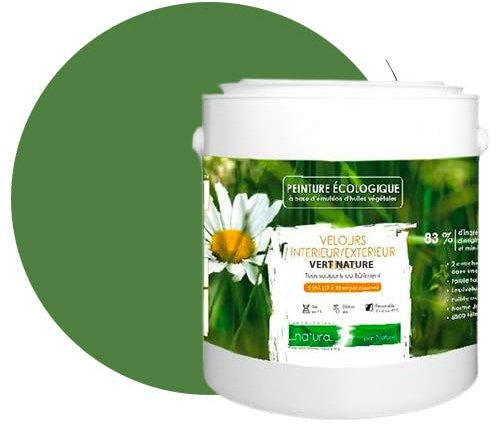 BOX DECO COULEURS Peinture naturelle écologique intérieur extérieur aspect velours Natura - 2.5L, Vert Nature