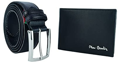 Pierre Cardin Herren-Gürtel, Geldbörse mit RFID-Schutz und Echtledergürtel in Schwarz, Größe 125 cm